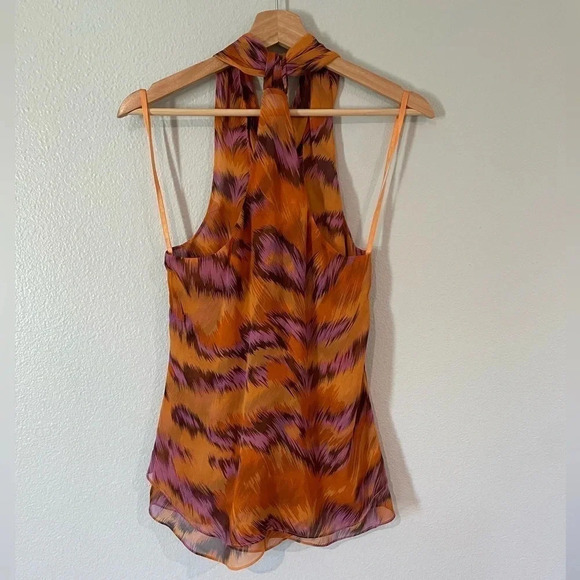 DVF Diane von Furstenberg 100% Silk Orange Blouse Size 2 - Picture 3 of 4